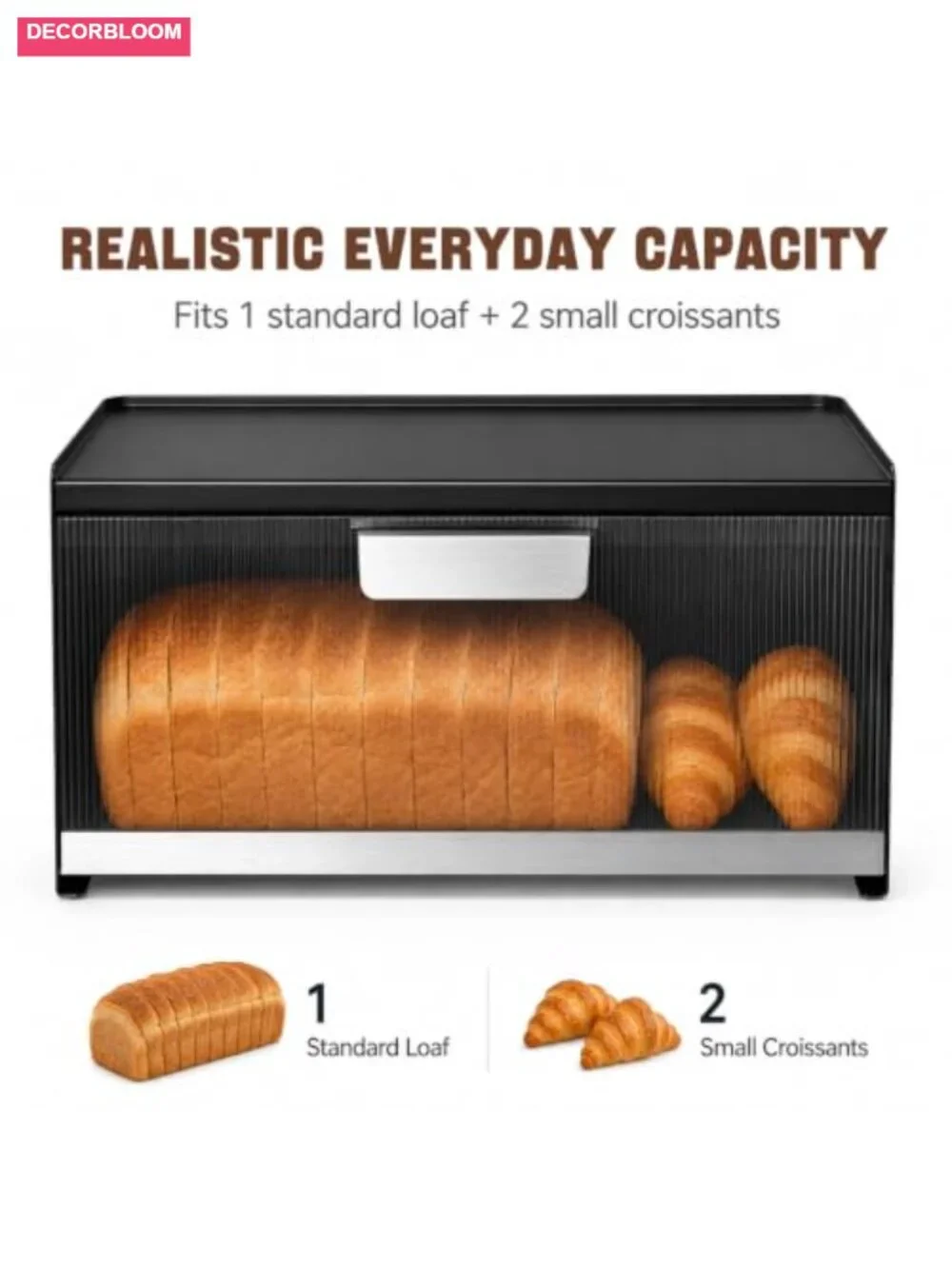 Metal Bread Box for Kitchen Countertop, 10 Qt Modern Small Breadbox